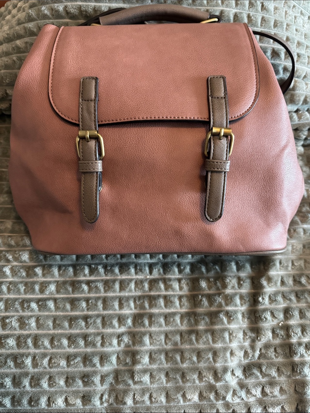 Jen&Co Dusty Rose Pink Backpack Satchel with Brown Trim